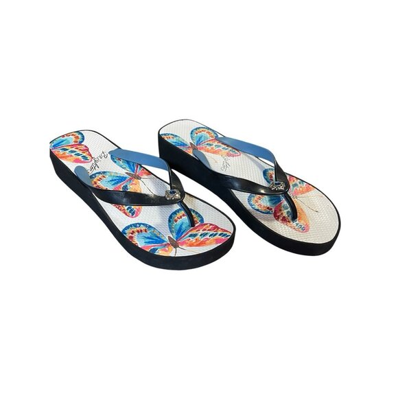 Brighton “Flit” Butterfly Blue Rhinestone Flipflop Slide Platform Sandals SZ 10 - Picture 1 of 8